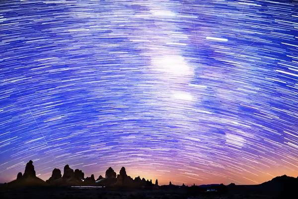 Star Trails of Meteors in South Sky at 35mm Sunrise Over Trona Pinnacles Astrophotography in California USA