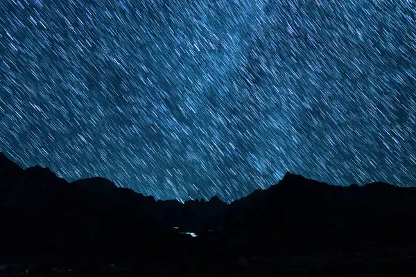 Star Trails of Aquarids Meteor Shower at 35mm Southwest West Sky Over Mt Whitney Peak Astrophotography in California USA