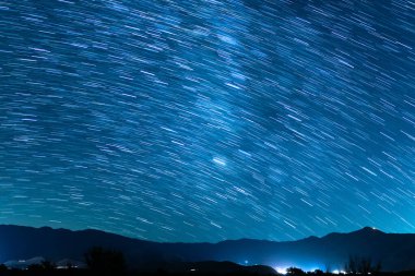 Star Trails of Milky Way Galaxy at 35mm in South Sky Above Sierra Nevada Mountains Astrophotography in California USA