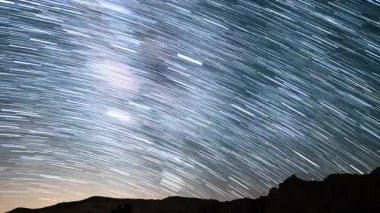 35mm 'lik Mojave Çölü' nde Yıldız İzleri ve Samanyolu Galaksisi ABD Astrofotoğrafçılık Hızı