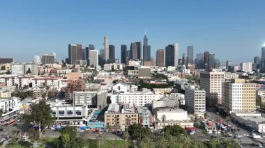 Los Angeles Şehir Merkezi gökdelenleri. MacArthur Park Havadan Çekim L Kaliforniya 'dan.