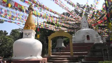 Nepal Katmandu Budist Stupa Dua Bayrakları Yavaş Hareket Dengeleyici R Dünya Mirası Alanı