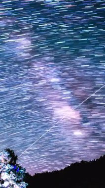 Güneydoğu Gök Galaksisi 'nin Dikey Yıldız İzleri Los Padres Ormanı' nın Üzerinde Kaliforniya ABD 'de Astrofotoğrafçılık Süreci