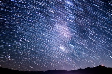 Star Trails of Milky Way Galaxy at 50mm in South Sky Above Sierra Nevada Mountains Astrophotography in California USA