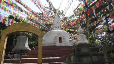 Nepal Katmandu Budist Stupa Dua Bayrakları Yavaş Hareket Sabitleyicisi Dünya Mirası Bölgesi