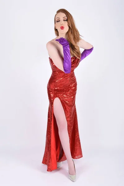 Prachtige Lange Slanke Rondborstige Roodharige Model Gekleed Als Een Sexy — Stockfoto