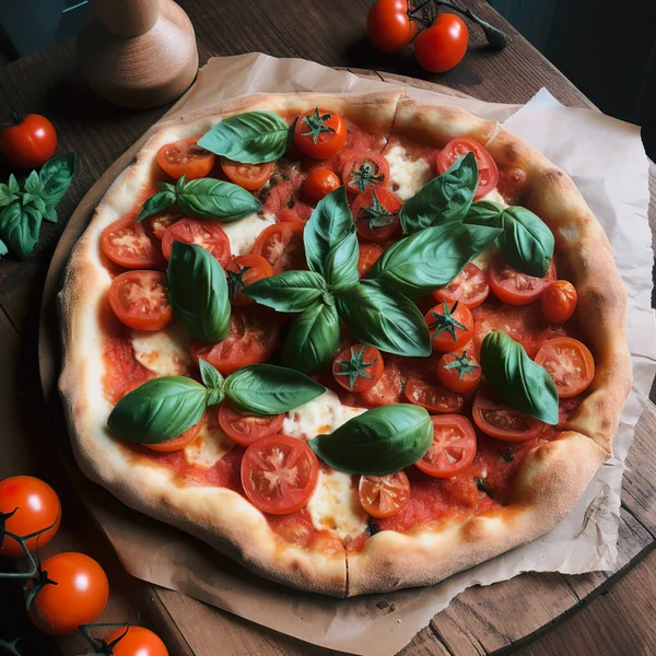 Fresh Homemade Italian Pizza Margherita Buffalo Mozzarella Basil High Quality Stock Image
