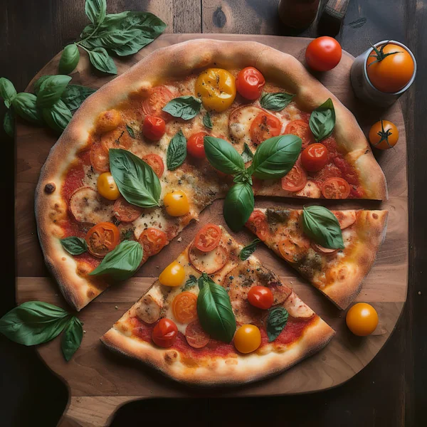 Fresh Homemade Italian Pizza Margherita Buffalo Mozzarella Basil High Quality Stock Picture