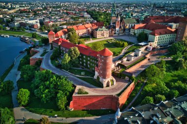 Krakow 'daki Wawel Kalesi, İHA' dan görüntü