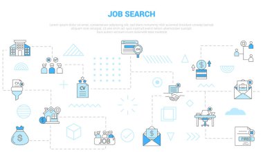 iş arama konsepti simge şablon pankartı ile modern mavi renk biçimi illüstrasyonlu