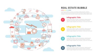 Bilgi şablonu afişi için dört nokta listesi bilgi vektörü illüstrasyonlu gayrimenkul balonu kavramı