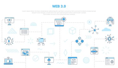 Günümüz mavi renk biçimi illüstrasyonlu ikon şablon pankartına sahip web 3.0 konsepti