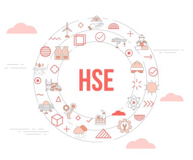hse sağlık ortamı konsepti simge şablon pankartı ve daire şeklindeki vektör illüstrasyonu ile