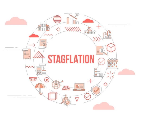Stagflációs Koncepció Ikonkészlet Sablon Banner Kör Alakú Vektor Illusztráció — Stock Vector