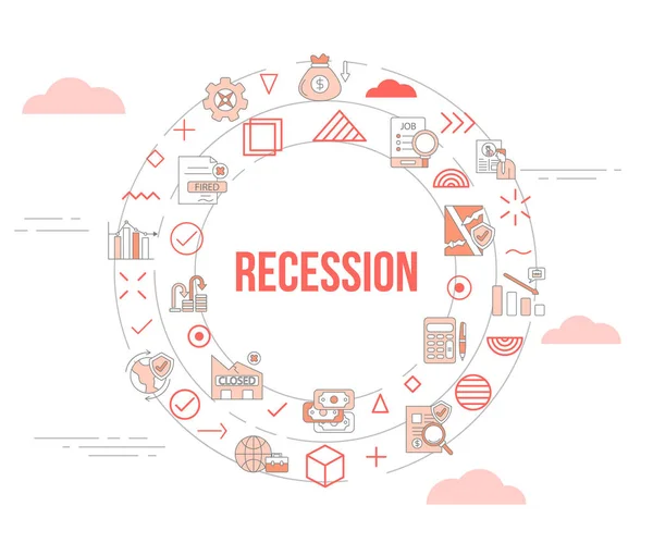 Concept Récession Avec Icône Ensemble Modèle Bannière Cercle Forme Ronde — Image vectorielle