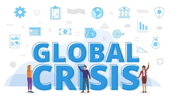 Büyük Kelimelerle Küresel Kriz Kavramı Ilgili Ikon Ile Çevrelenmiş Insanların — Stok Vektör