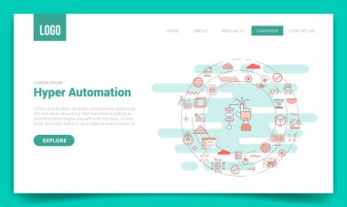 Web sitesi şablonu veya iniş sayfası ana sayfa çizimi için daire simgesi ile hiper otomasyon kavramı