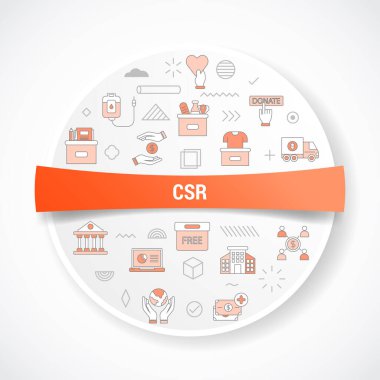 CSR kurumsal sosyal sorumluluk kavramı. Rozet vektörü illüstrasyonu için yuvarlak veya daire şeklinde simge kavramı.