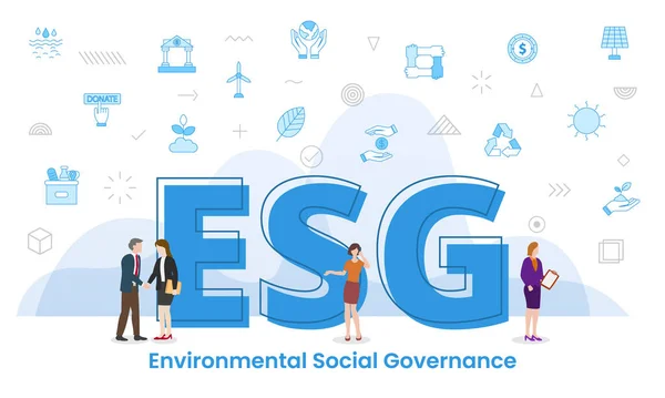 Esg Environmental Social Governance Concept Big Words People Surrounded Related —  Vetores de Stock