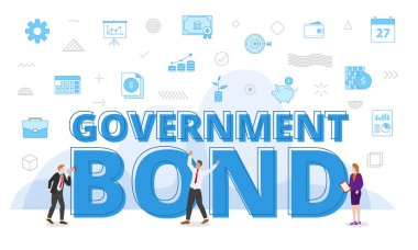 government bond concept with big words and people surrounded by related icon with blue color style vector illustration