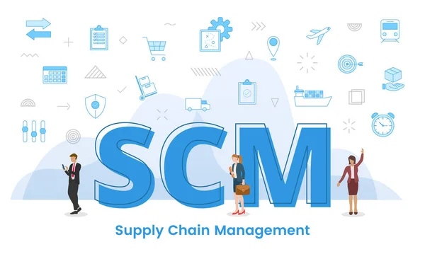 Scm Supply Chain Management Concept Big Words People Surrounded Related — Vettoriale Stock