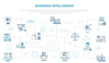 business intelligence concept with icon set template banner with modern blue color style vector