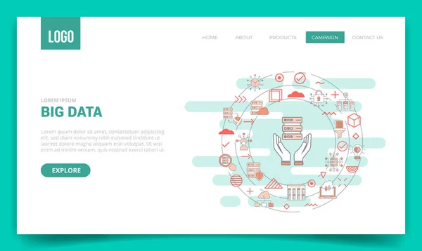 Big Data Concept Circle Icon Website Template Landing Page Homepage — Vector de stock