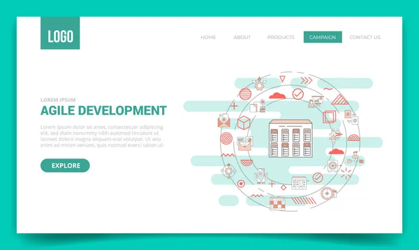 Agile Development Concept Circle Icon Website Template Landing Page Homepage — Vector de stock