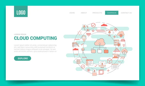 Cloud Computing Concept Circle Icon Website Template Landing Page Homepage — Vector de stock