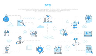 bfsi bankacılık finansal hizmetleri ve ikon set pankartı ile sigorta konsepti modern mavi renk vektör illüstrasyonu