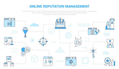 orm online itibar yönetimi konsepti simge set afişi ile modern mavi renk biçimi illüstrasyonlu