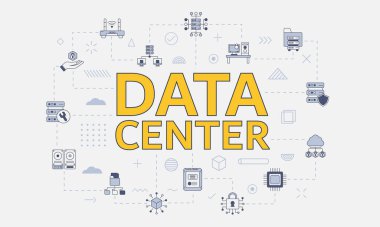 Merkez vektör illüstrasyonunda büyük sözcük ya da metin içeren veri merkezi konsepti