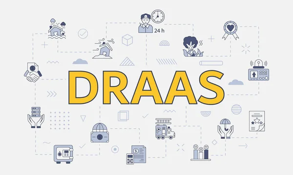 Draas Recuperação Desastres Como Conceito Serviço Com Ícone Definido Com —  Vetores de Stock