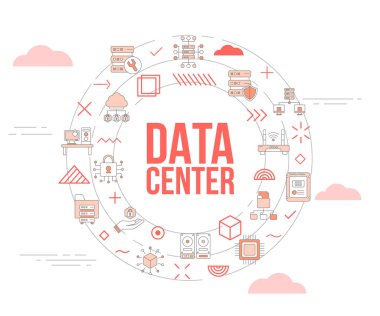 veri merkezi konsepti simge şablon pankartı ve yuvarlak şekil çizimi ile