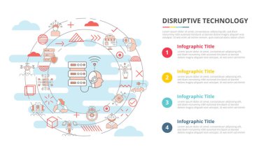 Dört nokta listesi bilgi vektörü illüstrasyonlu bilgi şablonu pankartı için yıkıcı teknoloji kavramı
