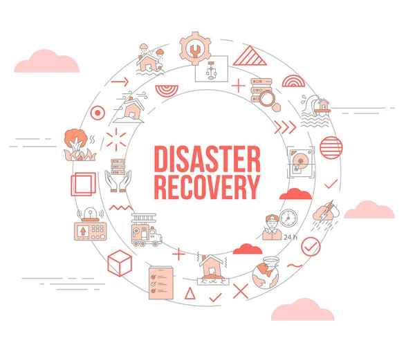 Concetto Disaster Recovery Con Icona Set Banner Modello Cerchio Forma — Vettoriale Stock