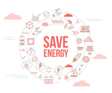 Enerji kavramını simge şablon pankartı ve yuvarlak şekil vektörü ile kaydet