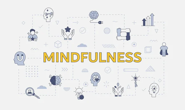 Conceito Mindfulness Com Ícone Definido Com Palavra Grande Texto Vetor —  Vetores de Stock