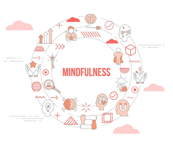 Conceito Mindfulness Com Ícone Conjunto Banner Modelo Círculo Redondo Forma —  Vetores de Stock