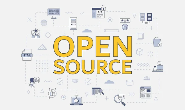 Open Source Konzept Mit Icon Set Mit Großem Wort Oder Stockillustration