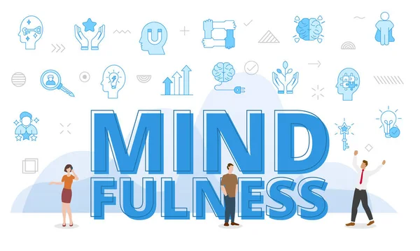 Conceito Mindfulness Com Palavras Grandes Pessoas Cercadas Por Ícone Relacionado —  Vetores de Stock
