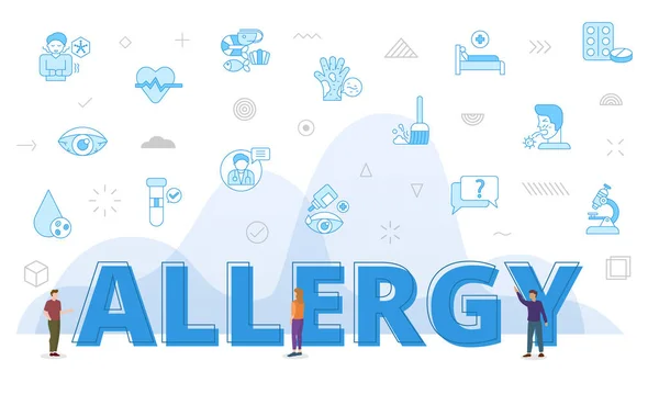 Allergie Konzept Mit Großen Worten Und Menschen Umgeben Von Verwandten — Stockvektor