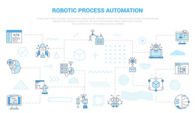 rpa robotik işlem otomasyon kavramı simge şablon pankartı ile modern mavi renk vektör illüstrasyonu