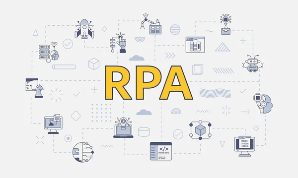 Rpa Konzept Zur Robotischen Prozessautomatisierung Mit Icon Set Mit Großem lizenzfreie Stockillustrationen