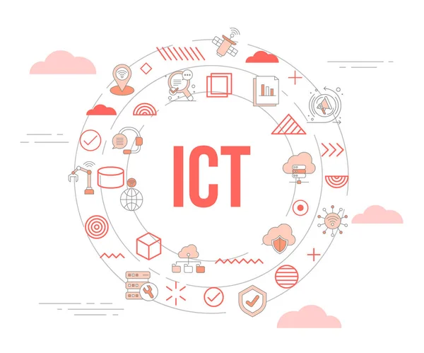 stock vector ict information and communication technology concept with icon set template banner and circle round shape illustration