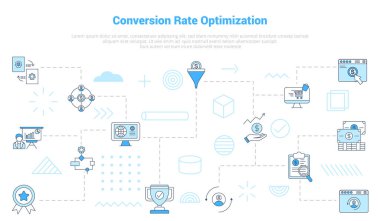 cro dönüşüm oranı optimizasyon kavramı simge şablon pankartı ile modern mavi renk vektör illüstrasyonu