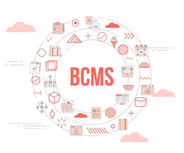 Concepto Sistema Gestión Continuidad Negocio Bcms Con Icono Conjunto Plantilla Ilustración De Stock