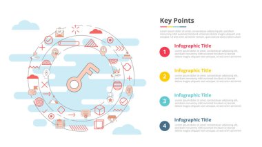 Dört nokta listesi bilgi vektörü illüstrasyonlu bilgi şablonu için anahtar nokta kavramı