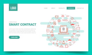 Web sitesi şablonu veya iniş sayfası ana sayfa illüstrasyonu için daire simgesine sahip akıllı sözleşme kavramı