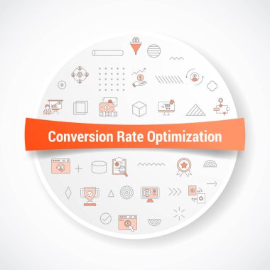 Rozet vektör çizimi için yuvarlak veya daire şeklinde simge konsepti ile cro dönüştürme oranı optimizasyon kavramı